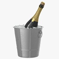 Semi Opened Champagne Bottle On Ice Bucket