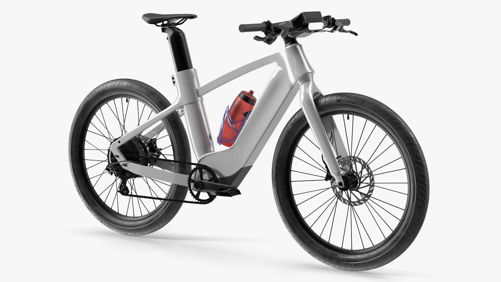 Mounted Bottle Cage with Sport Bottle on Electric Bicycle Frame