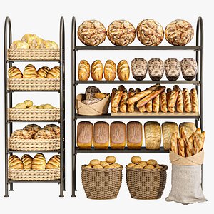 Showcase in a supermarket or store with bread and pastries 3D model