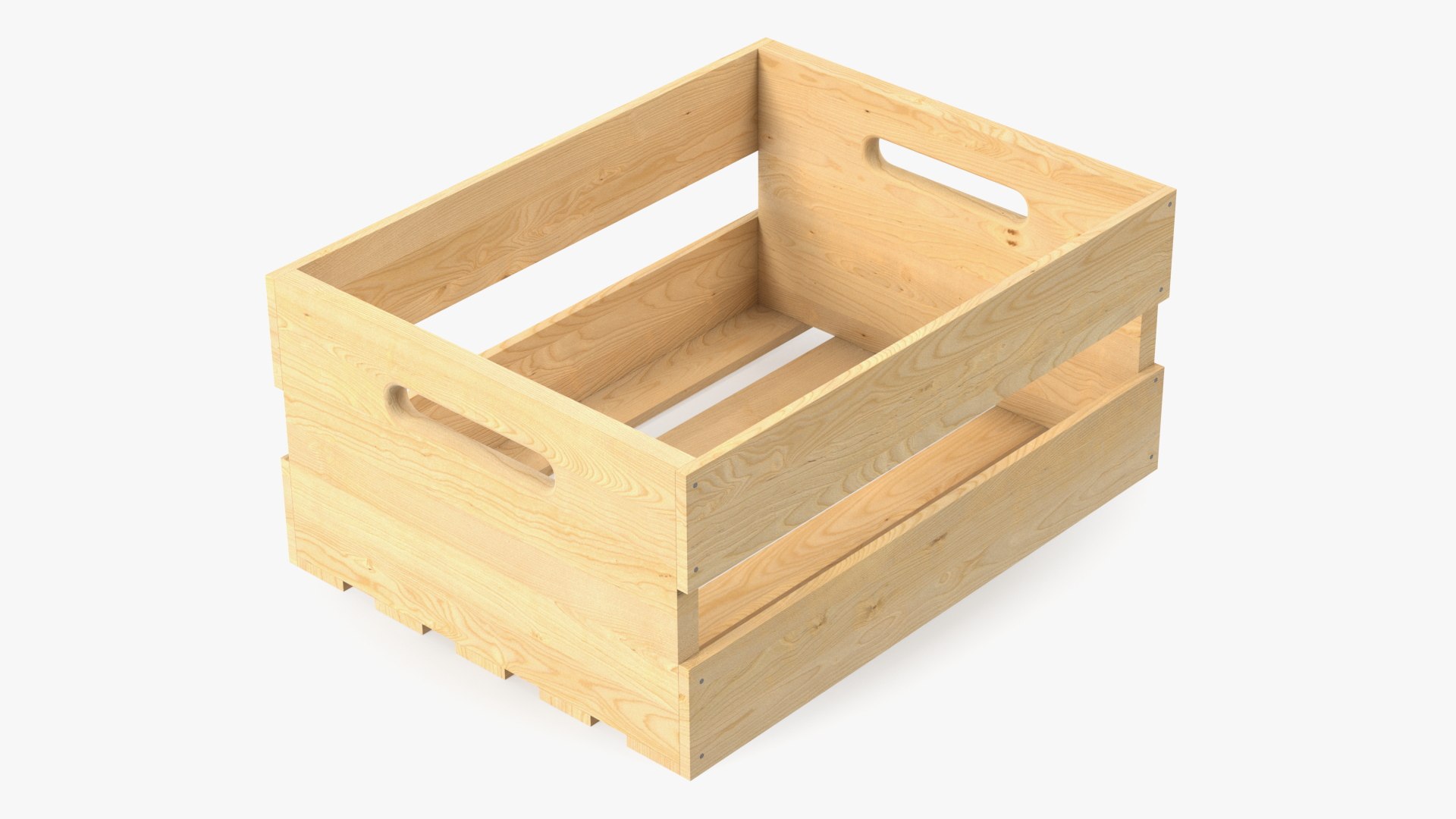 Small Low Beige Wooden Fruit Box 3D model preview