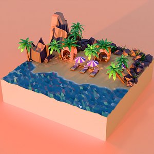 Tropical Beach Resort Environment Pack - Low Poly PBR - Game VR Ready
