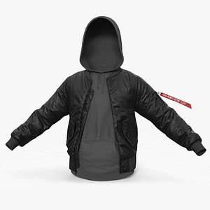 Bomber Jacket with Hoodie Black