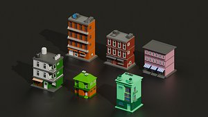 Stylized LowPoly Houses Pack 6 Game Ready Buildings 3D