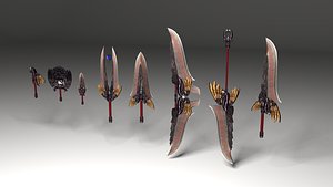 3D model set black gold weapons