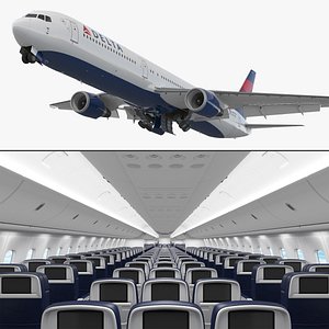 Delta Air Lines Boeing 767-400 with Cabin and Doors Rigged 3D
