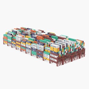 3D Colorful Maersk Cargo Shipping Containers Stacked
