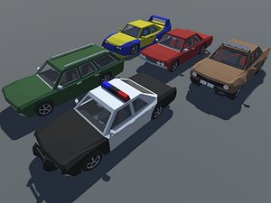 Low Poly Muscle Car with Interior in 5 Modifications GAME MOBILE READY