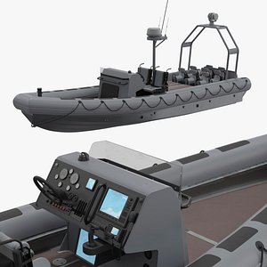 Marine Security Boat Light Gray Rigged for Cinema 4D 3D model