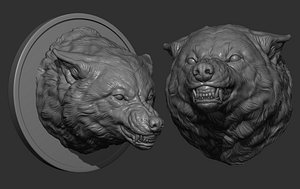3D Wolf grin roar head
