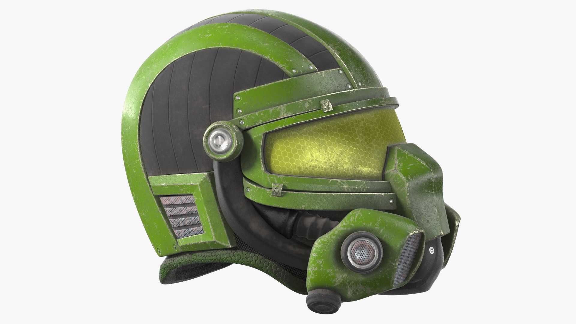 SciFi Helmet Green Scratches 3D model preview