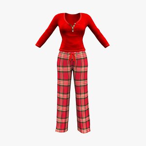 Female Long Sleeve Pyjama Set 3D model
