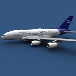 3d airbus a380-800 blue panorama