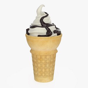 Vanilla Soft Serve in Barrel Cone with Chocolate Topping 3D model