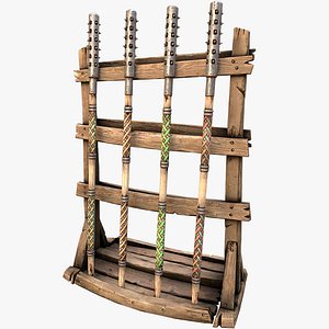 Medieval Weapon Rack Polearm Mace War Staff Pack 3D model