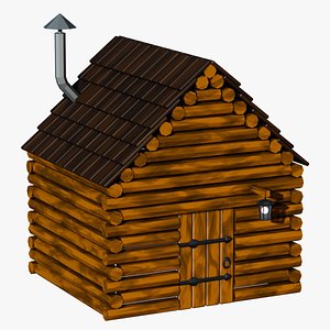 Stylized Low Poly Wooden Cabin 3D