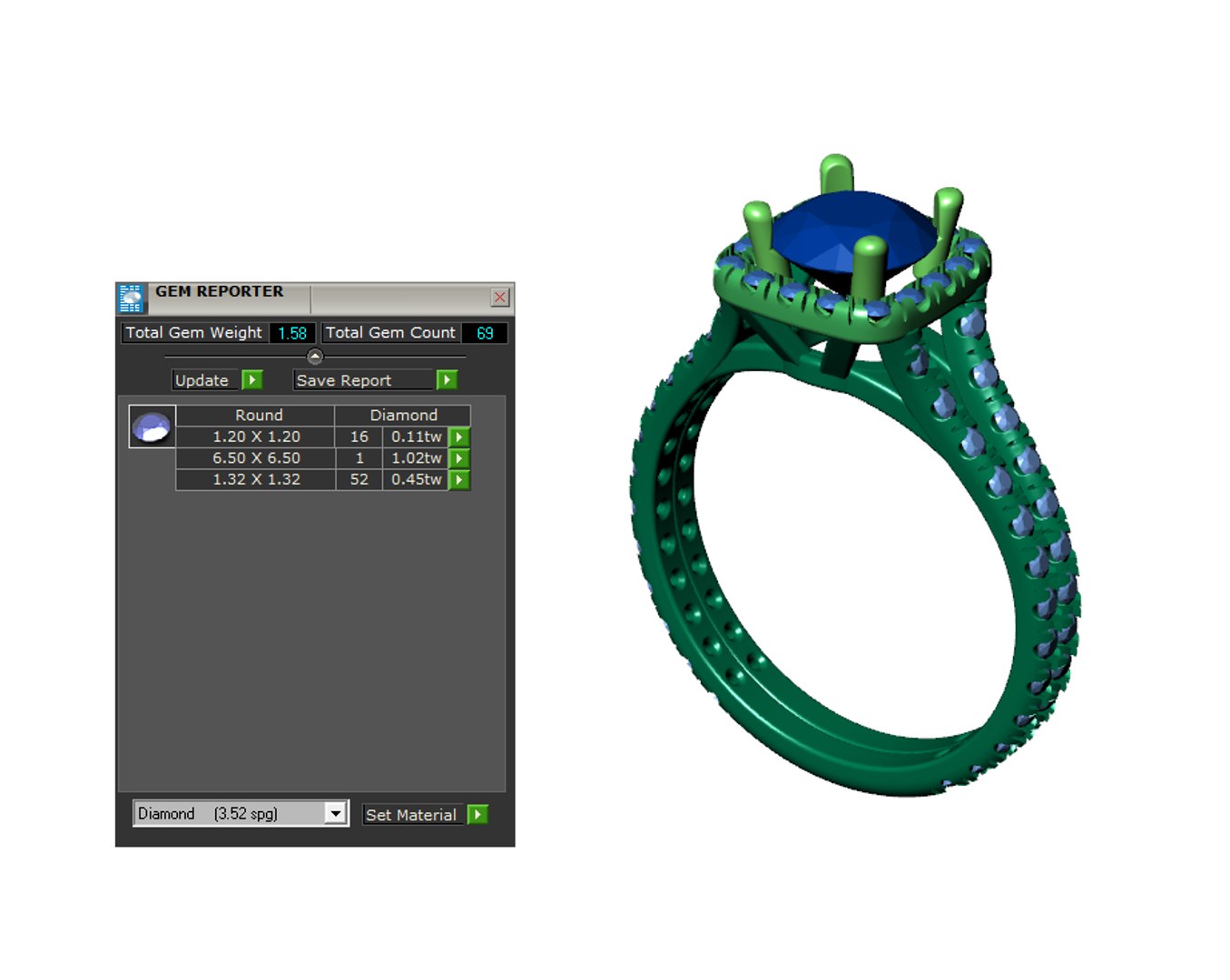 3D Diamond Round Halo Engagement Ring CAD Design Print O-1-102 ...