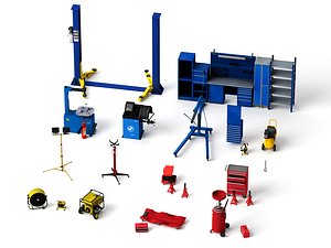 Auto Repair Garage Equipment Set 3D Model 3D model