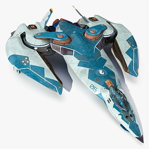 3D Sci Fi Fighter Jet Blue Rigged