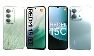 3D model Xiaomi Redmi 15 5G Green And Xiaomi Redmi 15C Green