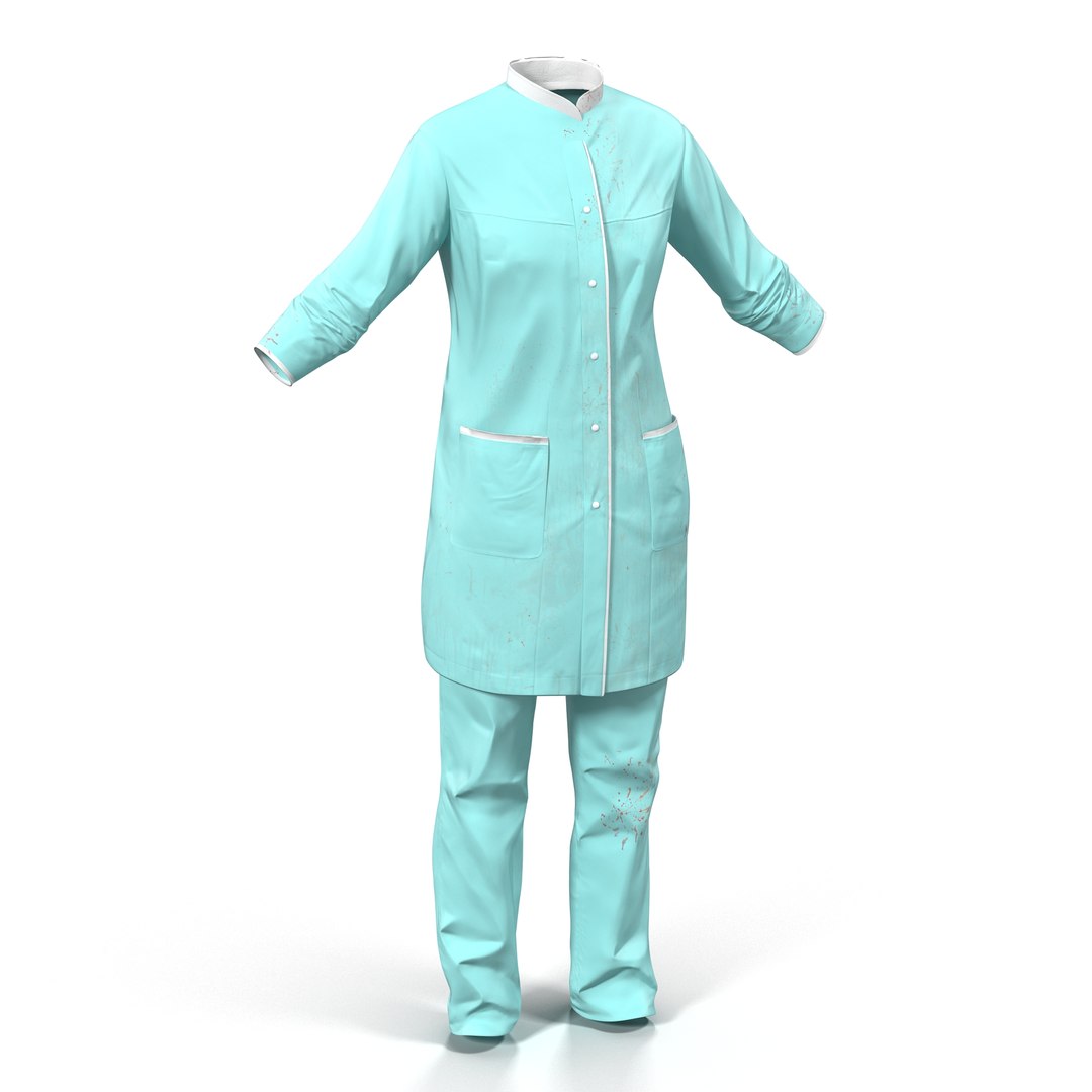 Female Surgeon Dress with Blood 4 3D model preview