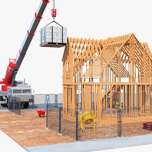 3D Private House Construction with Equipment 2 model
