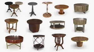 Round Wooden Table Collection 13 pieces 3D model