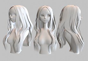 3D long wavy white hair model