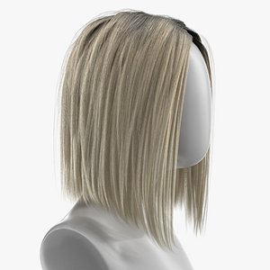 3D Wig Medium Straight Hair Blond model