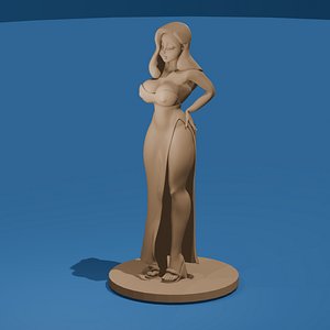 3D model Voluptuous Toon Woman in Elegant Red Dress