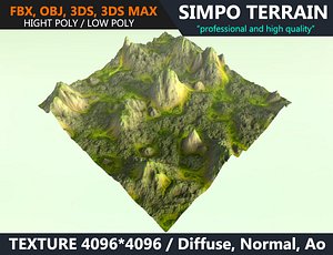3D realistic terrain polys games model
