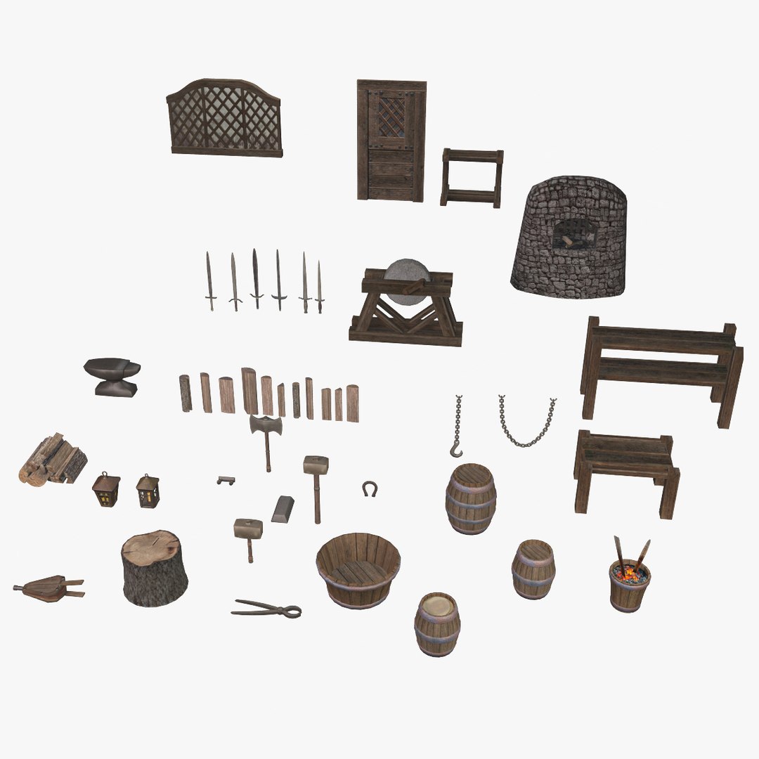 Blacksmith tools 3D model https://p.turbosquid.com/ts-thumb/0J/7I2NcV/4V/blacksmithroom000quad/jpg/1700162949/1920x1080/fit_q87/7989dd9cf1ba4f4496674831e60a01597f0fcee1/blacksmithroom000quad.jpg