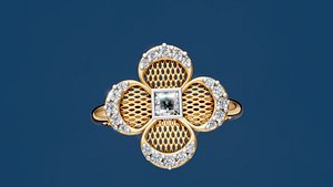 3D Four Petal Lace Diamond Engagement Ring