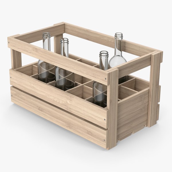 Wine Crate With Empty Bottles 3D