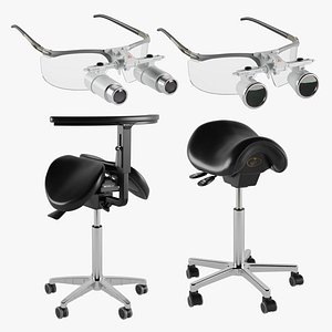 3D Dentist Chairs And Binocular Loupes model