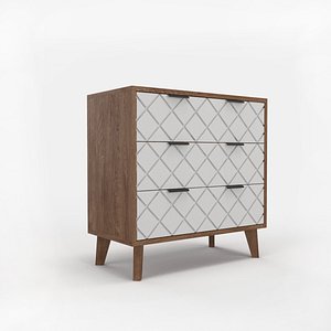 Modern Wooden Chest of Drawers with White Geometric Front