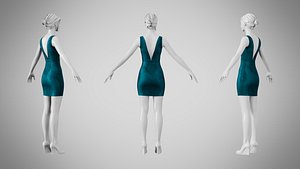 3D Dress 34 Teal Velvet model