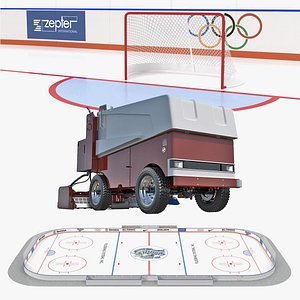 Ice Hockey Rink and Ice Resurfacing Machine 3D Models Collection