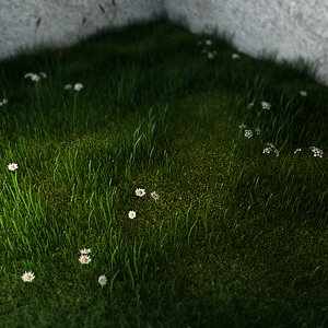 3d green grass small flowers