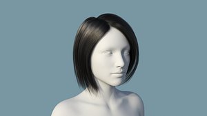 Realistic Female Polygon Black Hair 55 3D model