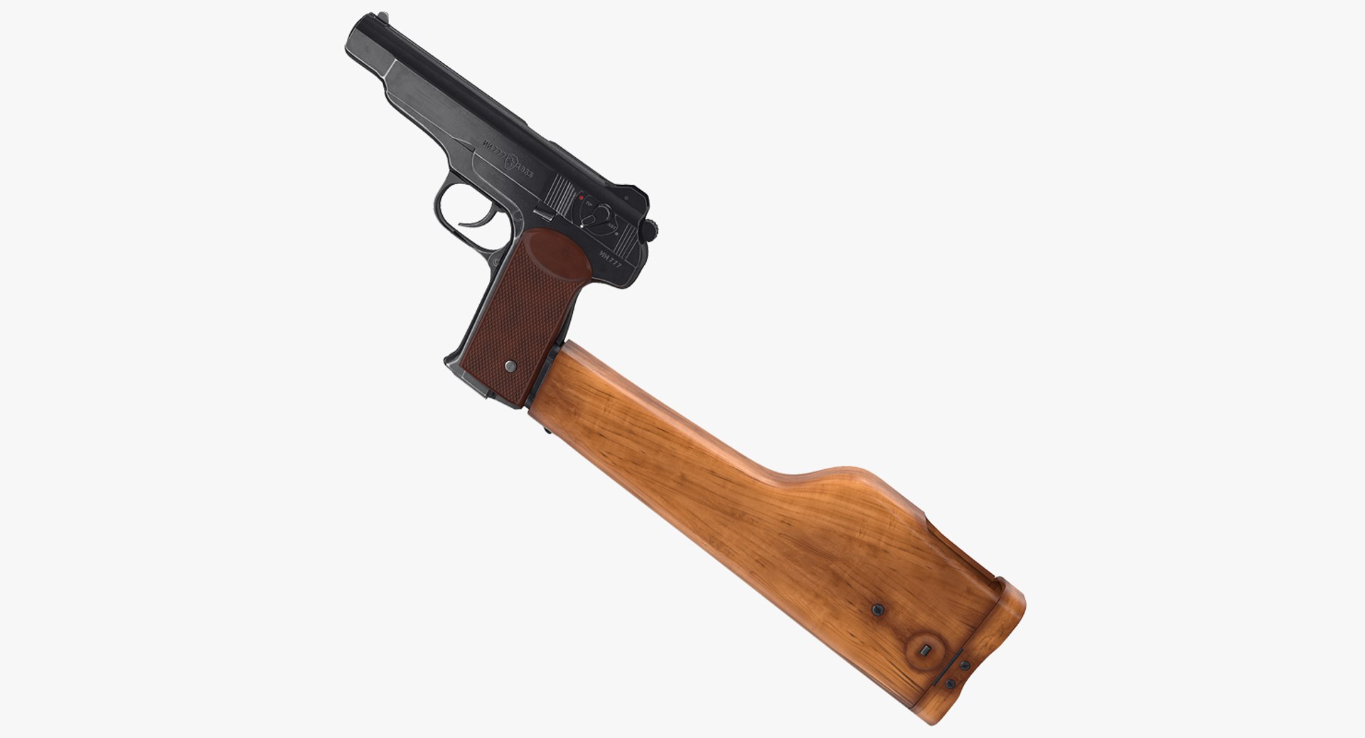 Pistol APS with Buttstock 3D model preview
