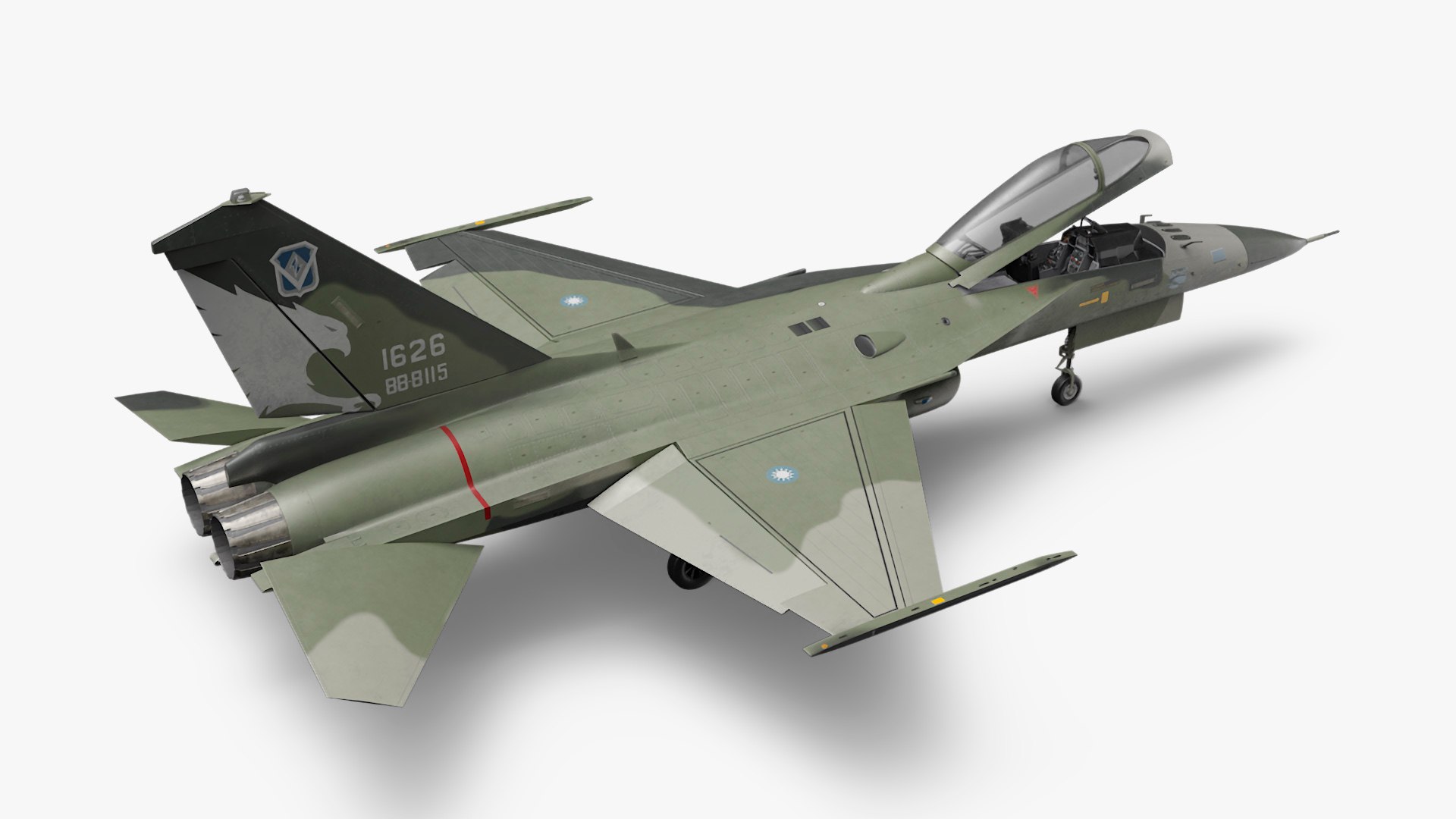 AIDC F-CK-1 Unarmed Fighter Jet Green Rigged 3D model preview