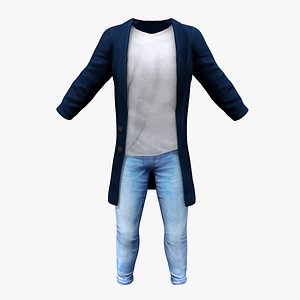 3D Long Felt Coat With Optional Sweatshirt Under and Jeans Outfit model