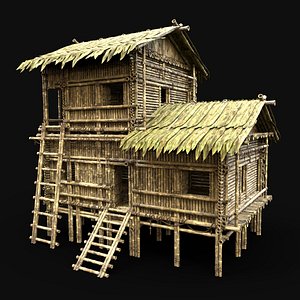3D model BAMBOO HOUSE JUNGLE WATCHTOWER AAA HUT SURVIVAL CASTAWAY CABIN