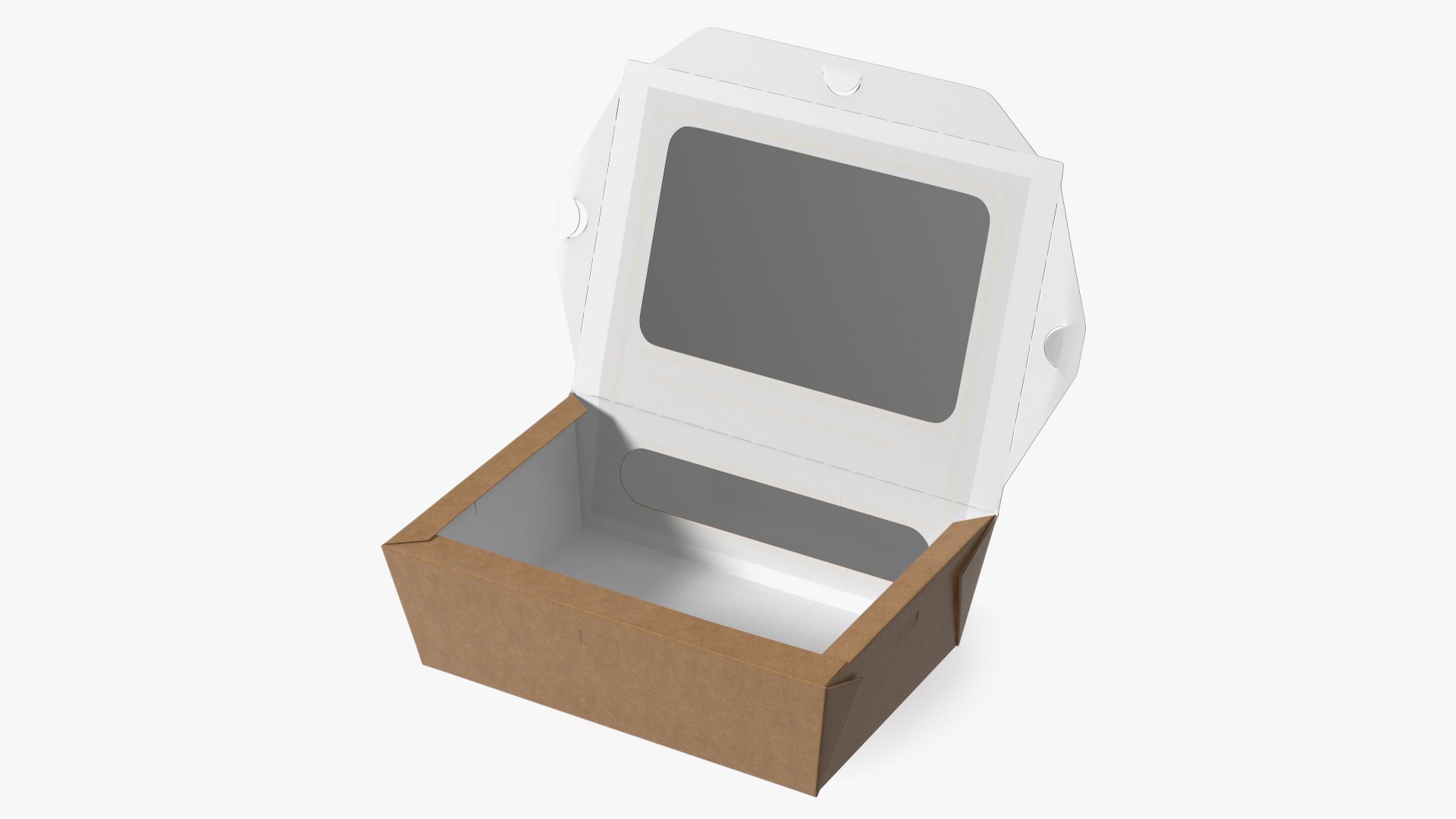 Opened Kraft Food Box with Window Large 3D model preview
