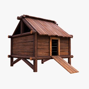 Stylized Small Wooden Log Hut Cabin 3D