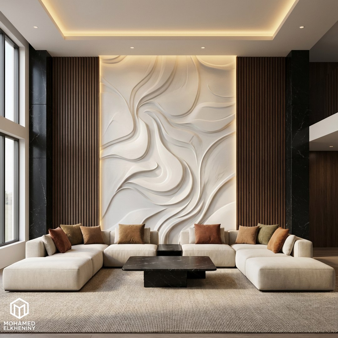 3D Model Modern Wavy Relief Panel Wall Decor Set STL Mural CNC 337 ...