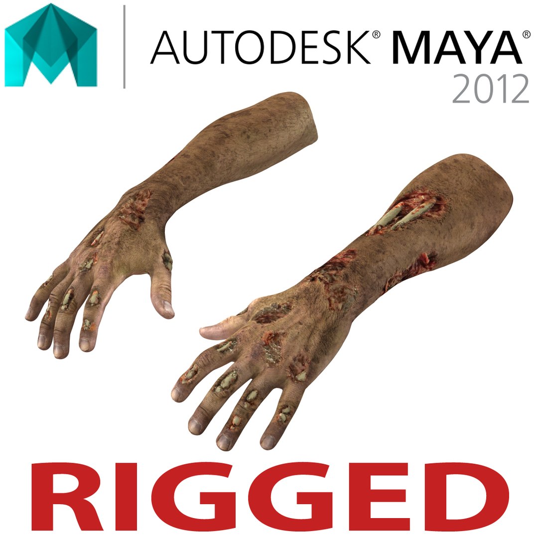 Zombie Hands Rigged for Maya 3D model preview