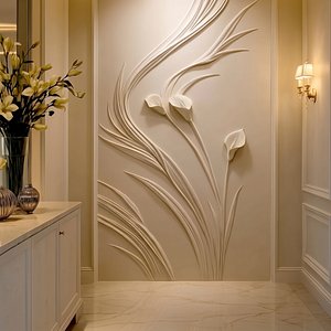 Modern Calla Lily Floral Relief Wall Mural STL CNC 11