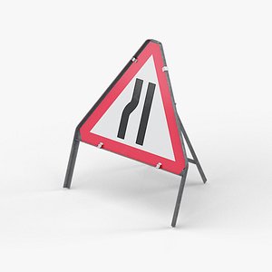 Road Narrows Left Triangular Road Sign 3D model