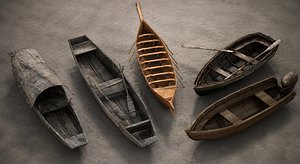 Wooden Boat Pack  Medieval Fishing Boats Collection  Realistic PBR 3D Models model